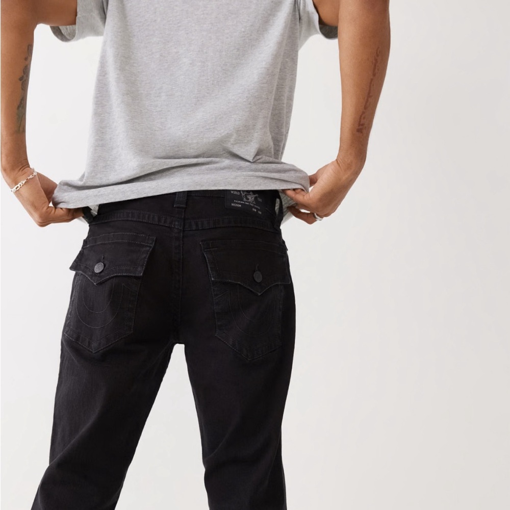 True Religion Jeans Black Fade Ricky Relaxed Straight Flap Pockets Men’s 34